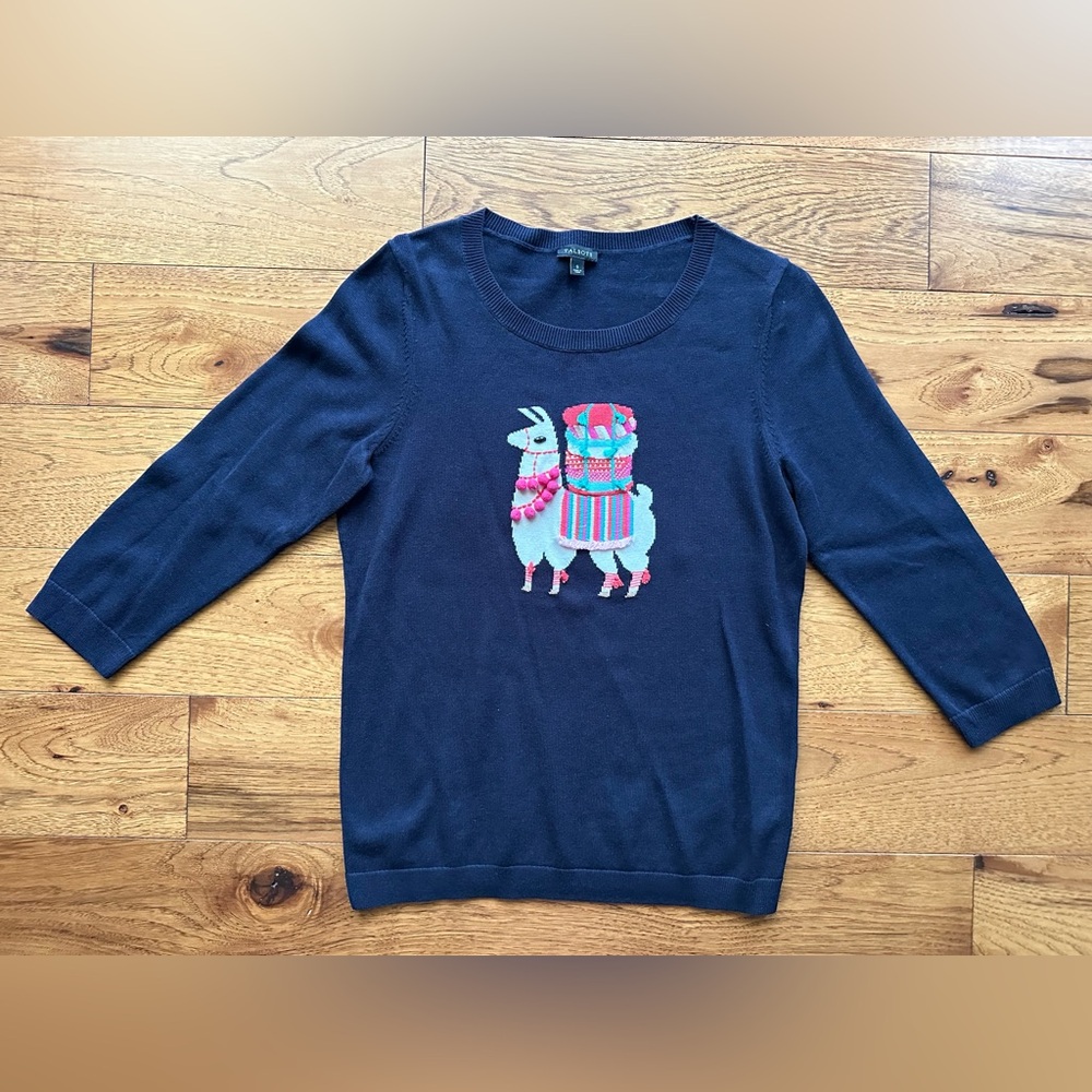 Talbots Size S Navy Llama Pullover Sweater Top 3/4 Sleeve